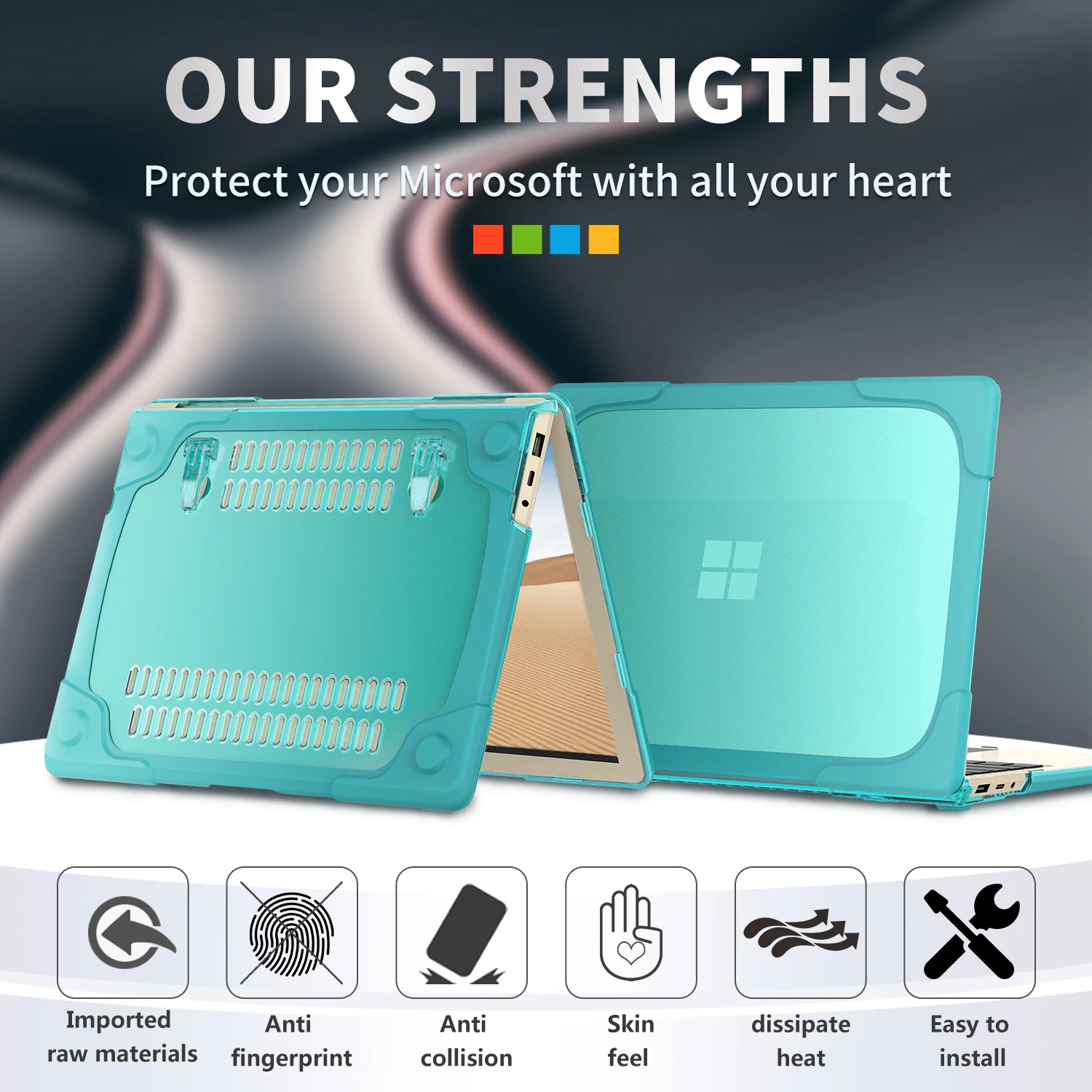 Case For Microsoft Surface Laptop Go 1 2 3 12.4 inch Model 1943 2013 3710 2022 2-in-1 Layer Protect Cover Hard PC+Soft TPU Funda