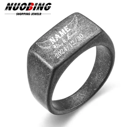 Men's Customized Ring 10mm Vintage Personalized Stainless Steel Carved Jewelry Anniversary Valentine's Day Gift Men and Women