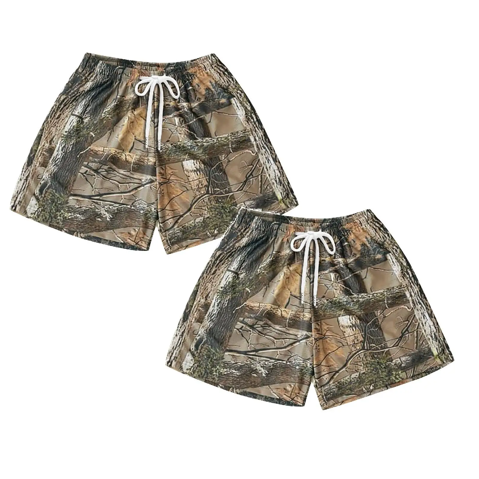 Men\'S Casual Athletic Camouflage Print Shorts Outdoor Fitness Branches And Leaves Print Shorts Summer Running Casual Shorts