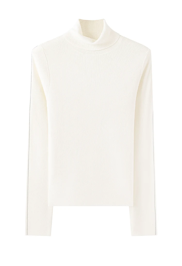 BY3521215 Premium Wollstrickpullover für Damen, eleganter Rollkragenpullover, einfarbig brauner Pullover, schickes, schmales Basic-Top für Bürodamen – Detail 12
