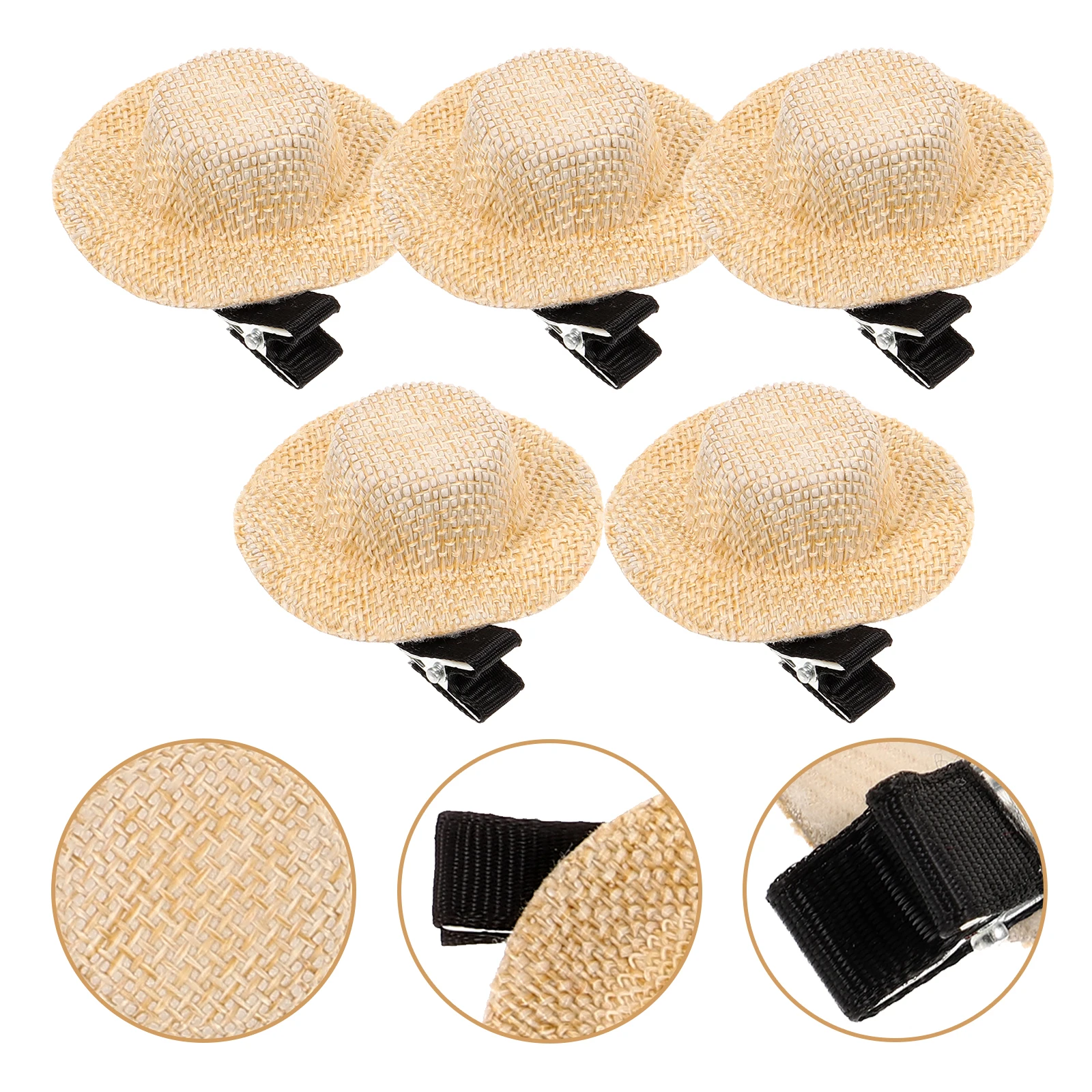 

5 pcs Miniature Hat Miniature Hat Hair Clip Clips Extra Small Fabric Metal Accessories for Girls Khaki Birthday Party Decorative