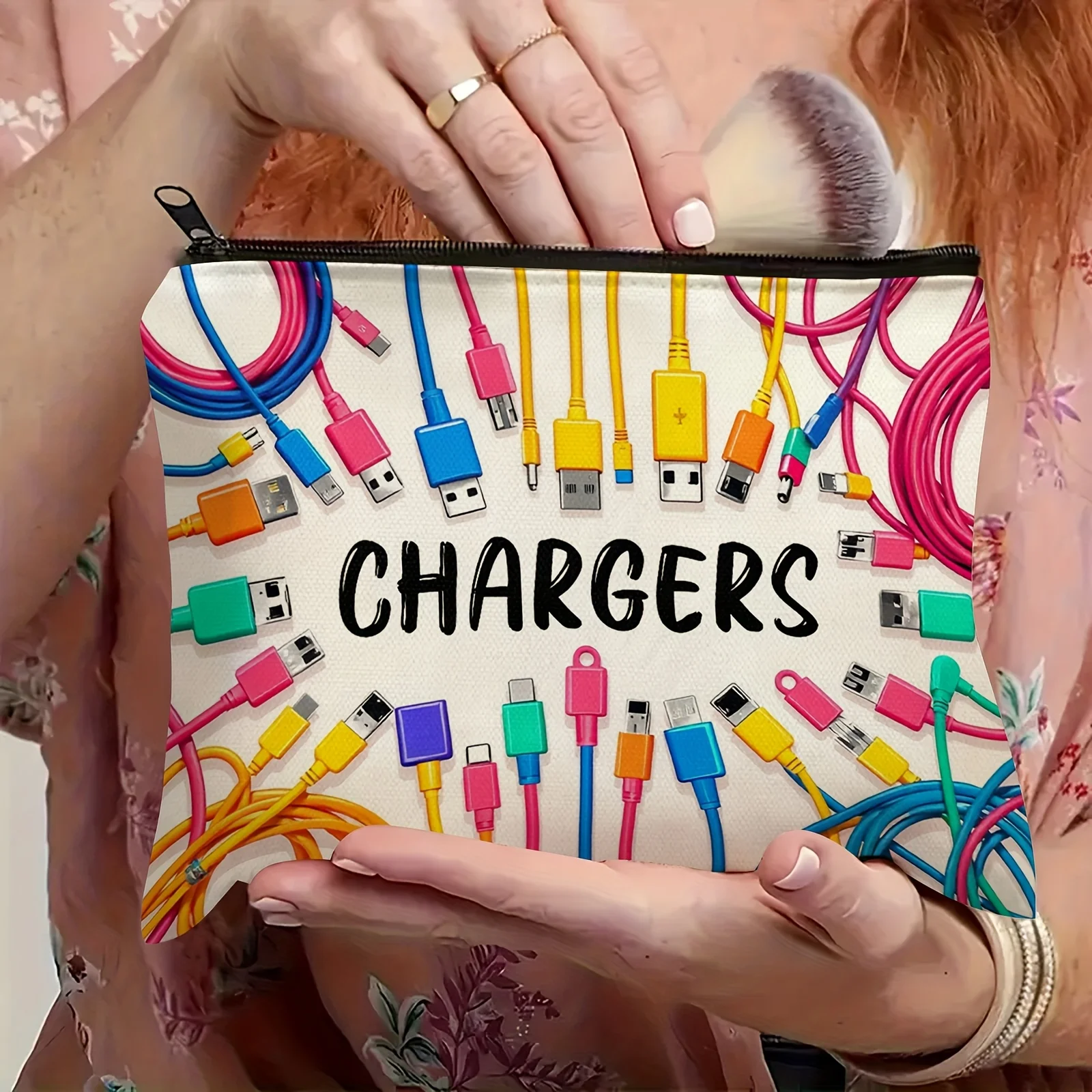 Vibrant Colorful Cable & USB Storage Bag Durable Zipper Pouch, Unisex Electronic Accessory Case with 
