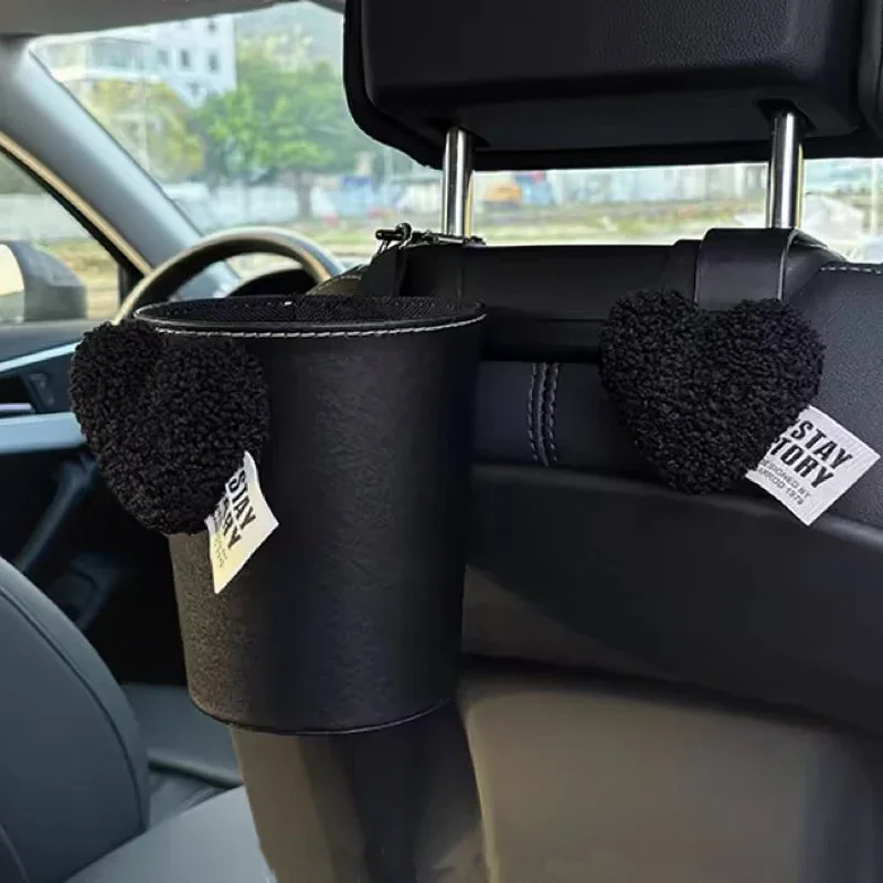 Cute Retro Red Heart Car Trash Bin Back For Back Seat Headrest Hanging Organizer Rubbish Leather Storage Bag Auto Accessories - view 3