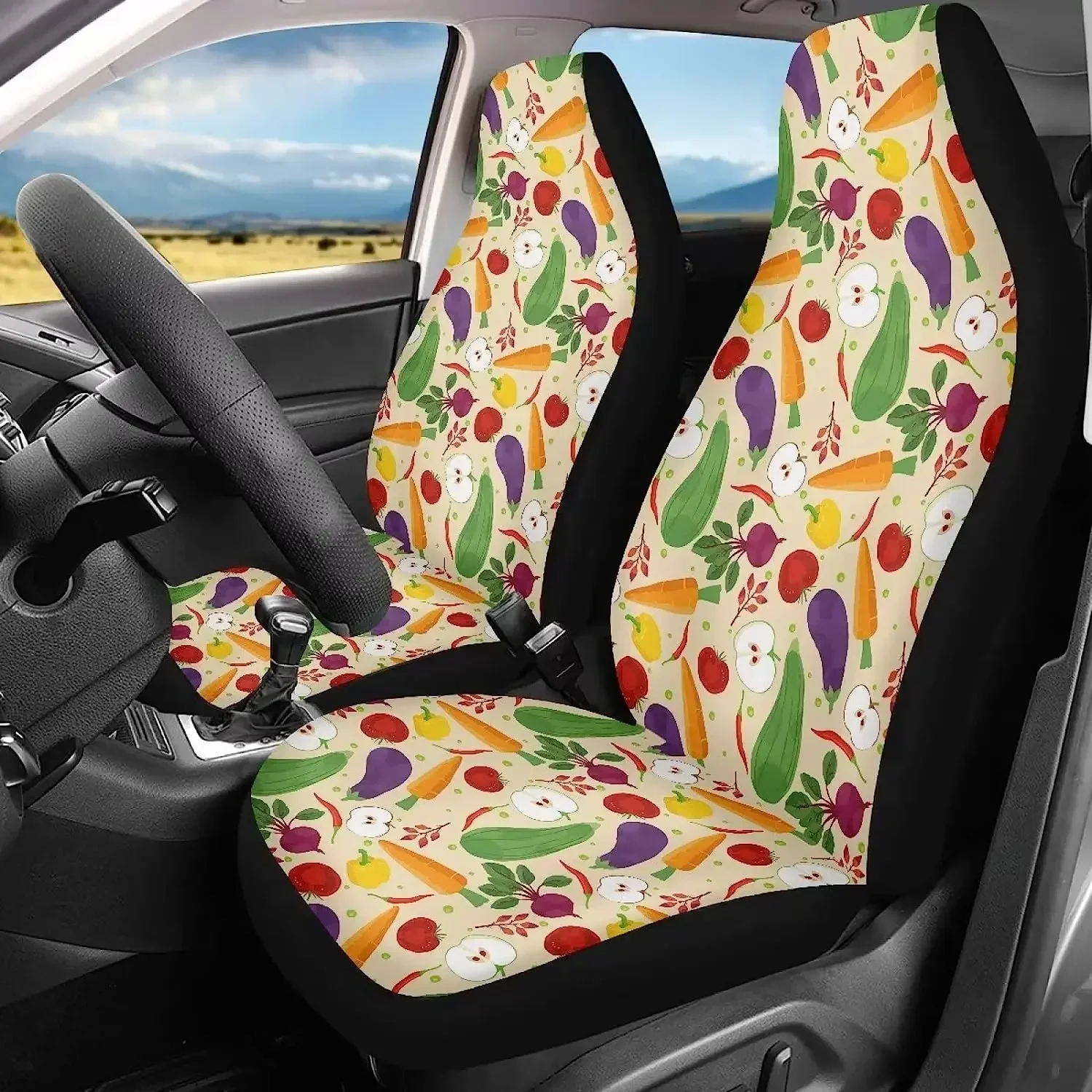 Cute Automotive Seat Protector Fruits Print Front Seat Covers for Car Trucks SUV Nonslip Scratch Proof Washable Comfort Soft