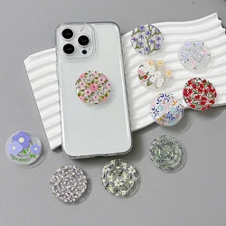 Socket Grip Tok Acrylic Glue Material High Quality Transparent Folding Stand Flowers Pattern Phone Holder Foldable phone grip