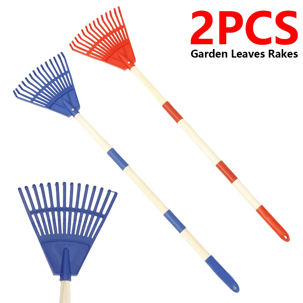 

2 шт. детские грабли для листьев, регулируемые грабли для садовых листьев с 3-секционной съемной ручкой, садовый инструмент, пластиковые деревянные детские садовые грабли