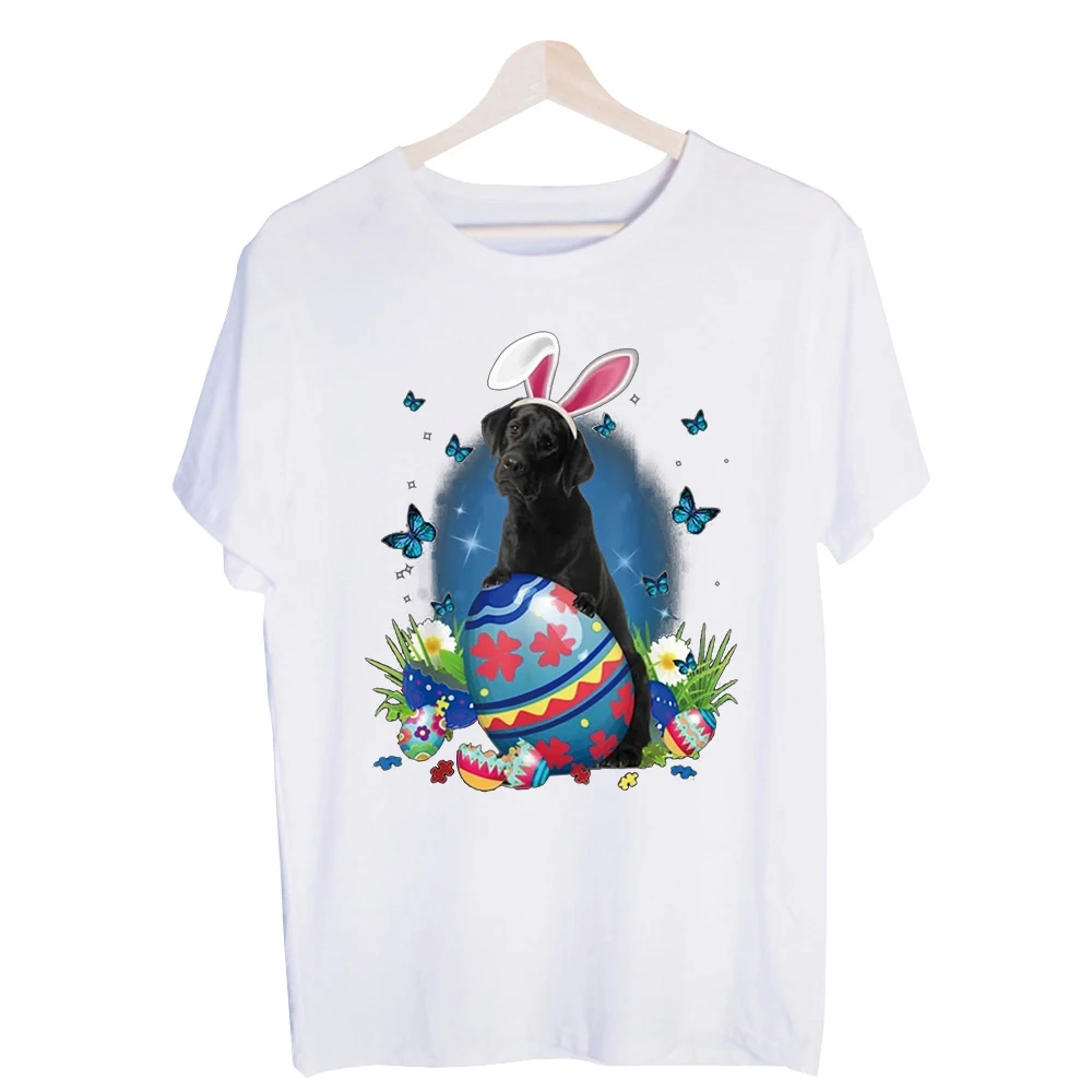 Men's Easter Dog with Bunny Ears Graphic Tee, Short Sleeve Crew Neck T-Shirt for Spring Holiday Casual Wear