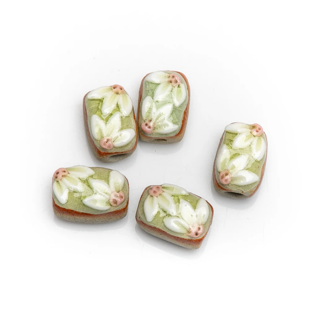 17# Manual Mud Pottery Beads  Handmade Vintage Flower Special Ceramic Pendant Jewelry Part For Necklace XN600