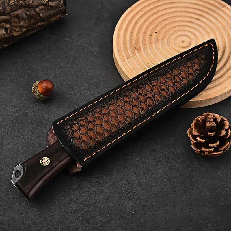 Sanhe steel 9c 고경도 야외 스트레이트 나이프 표면 티타늄 도금 휴대용 과일 칼 컬렉션 수제 칼 로즈