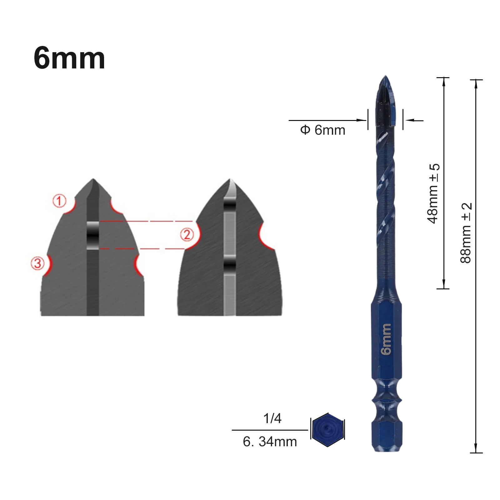 Brocas triangulares espiral excêntrica broca alta dureza 1/4 polegadas haste 6-14mm para telha de vidro perfuração broca