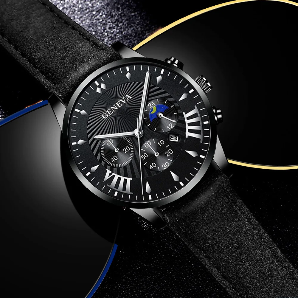 Fashion Mens Sports Watches 1/2PCS Set Man Business Leather Bracelet Quartz Watch Luxury Men Casual Calendar Clock Reloj Hombre