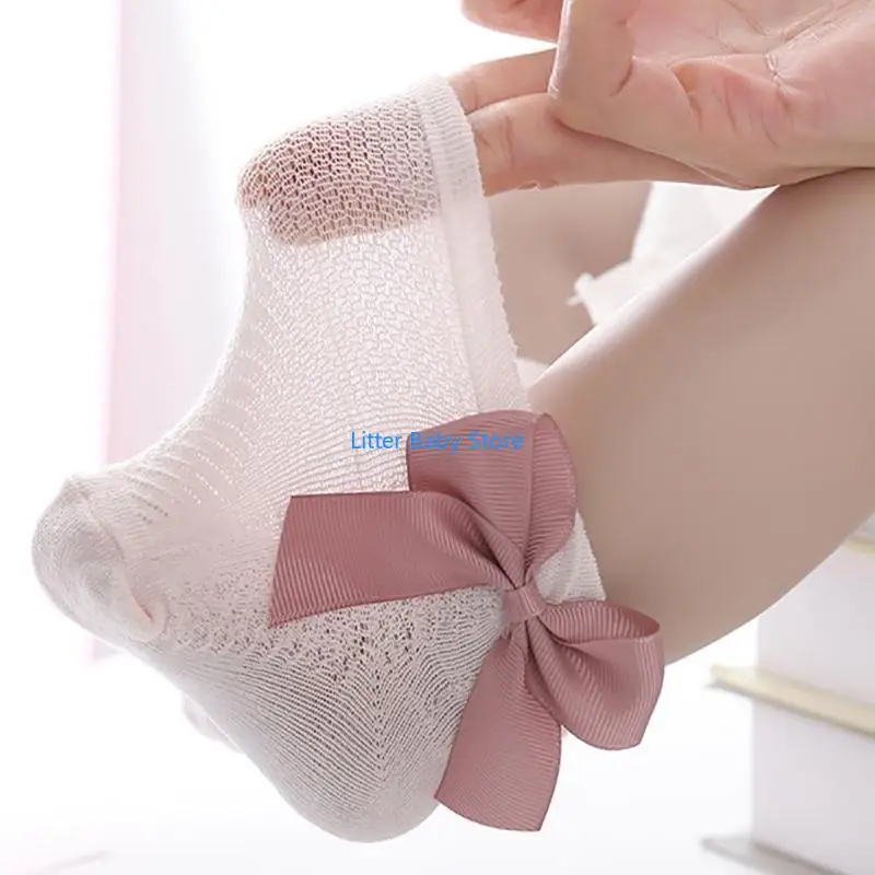 جوارب قصيرة للأطفال جميلة N80C، جوارب بعقدة على شكل فيونكة للفتيات، جوارب ناعمة ومريحة للأطفال الصغار