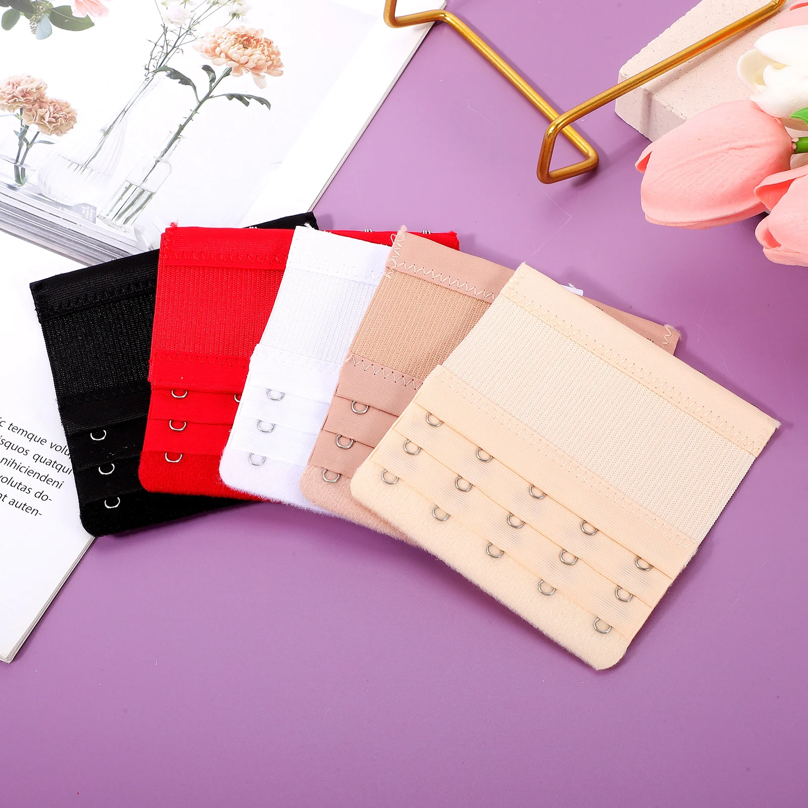 

5Pcs Bra Extending Hooks Stretchy Adjustable Bra Back Buckles Durable Polyester Easy to Attach Multiple Colors