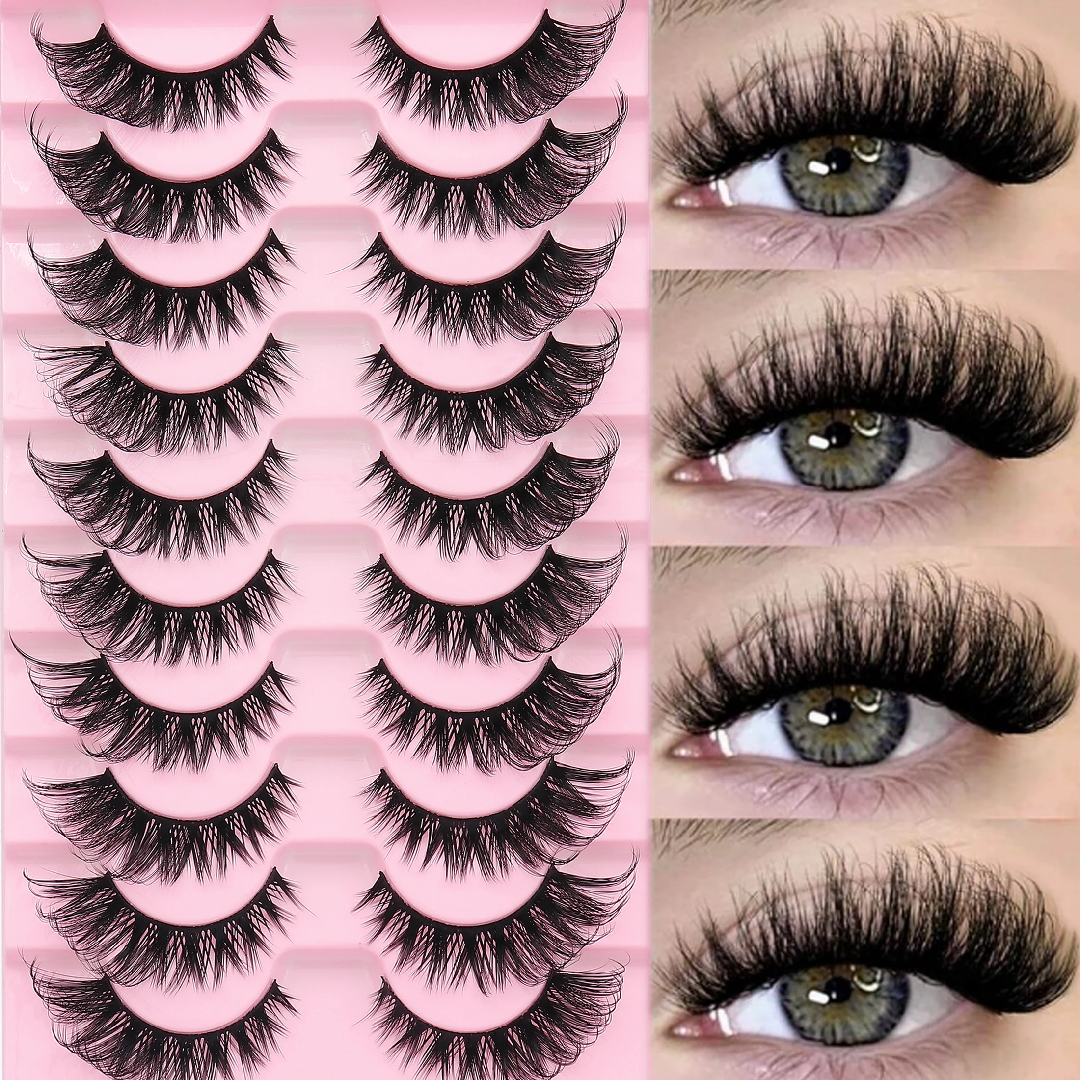 10 Pairs Manga False Eyelashes 3D Fluffy Dramatic Wispy Strip Lashes Solid Stem Reusable Eye Makeup Fake Eyelashes