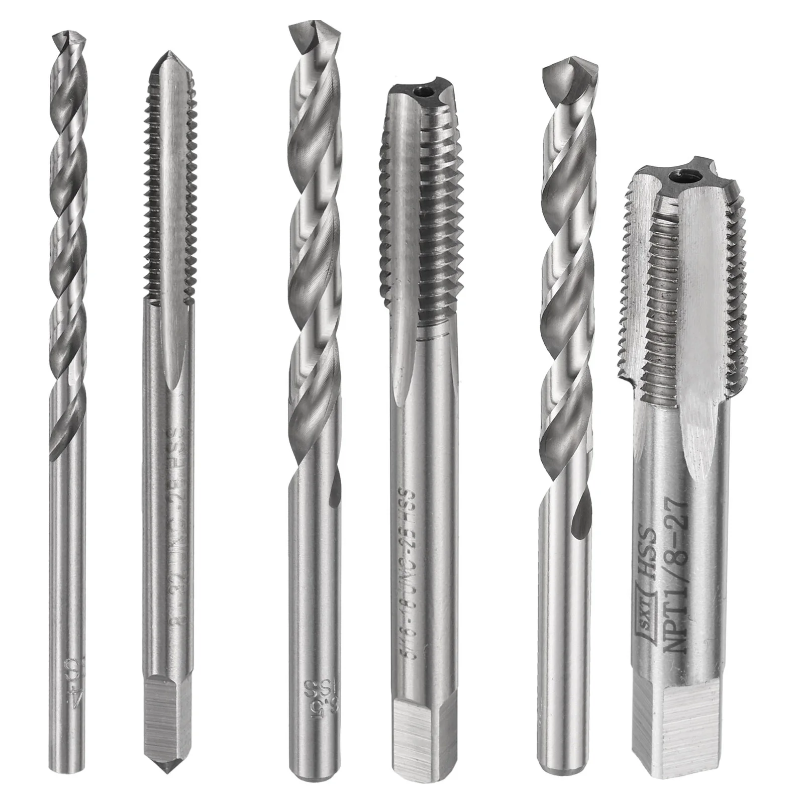 

Tap and Drill Bit Set 4-40 8-32 5/16-18 UNC 1/8-27 NPT Straight Flute Thread Tap With 2.3/3.4/6.5/8.3mm Twist Drill Bit Hand Too