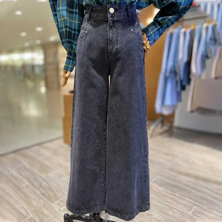 

High Waist Wide Leg Jeans Women's Loose Fit Floor-Length Denim Pants Spring Autumn Vintage Design ay e Loose Slimming