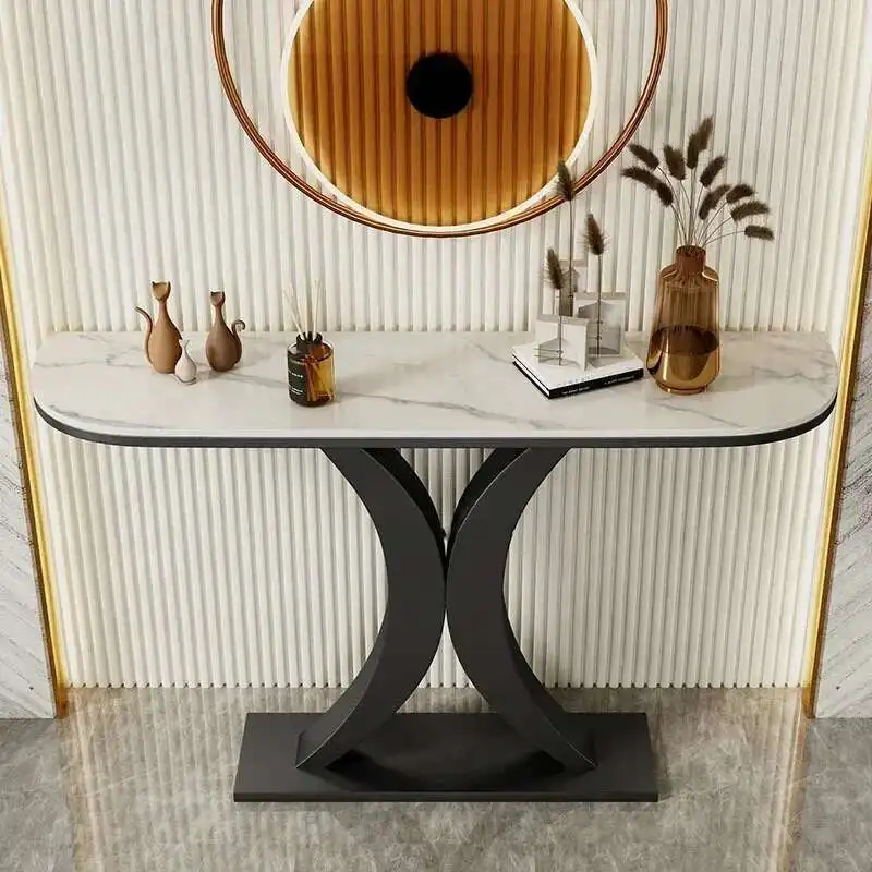 

Italian Light Luxury Slate Console Table Hallway Living Room Furniture Entrance Console Decoration Table Iron Entryway Table Z