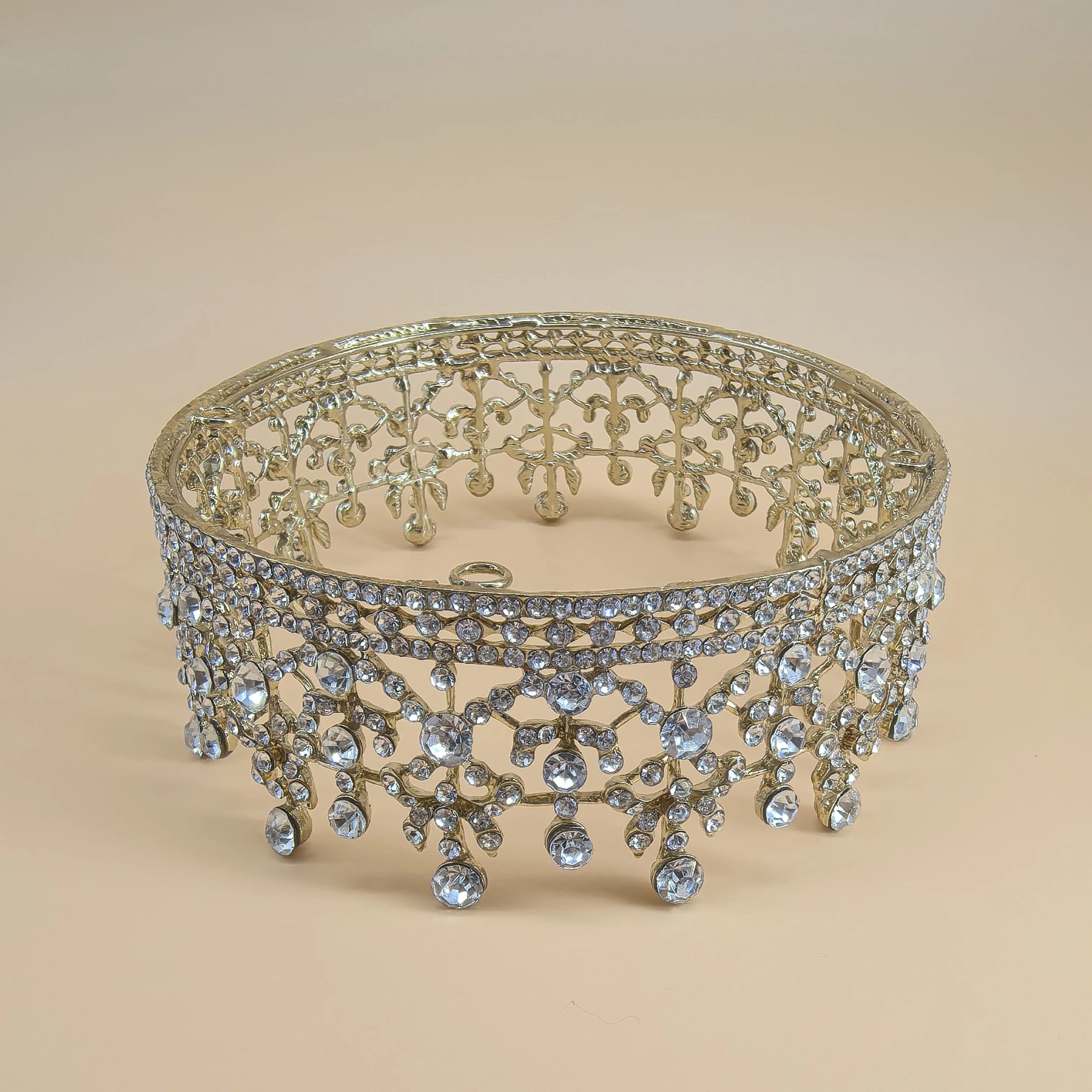 Coroa de noiva redonda, cabeça de casamento, coroa de princesa, liga de alta qualidade, coroa cheia de diamantes, estúdio versátil, vestido de casamento versati