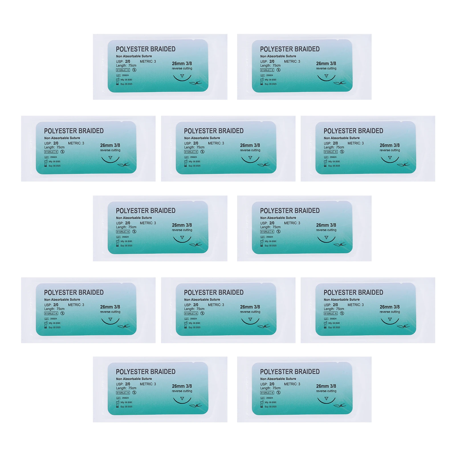 12 Pcs Threaded Suture Needle Monofilament Kit Suite Suturing Tool Practice Nylon Threads Equipment