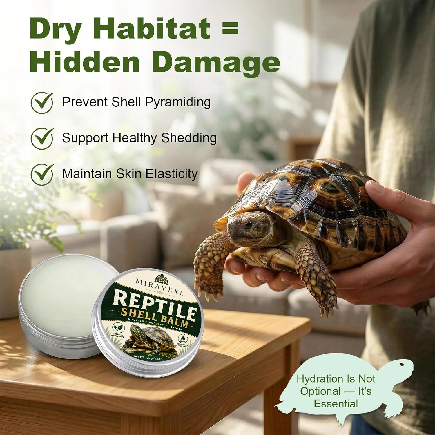 MIRAVEXL Reptile Shell Balm, Moisturizing Conditioner for Tortoise Shell & Lizard Skin, Dry Shell Care for Tanks & Basking Areas
