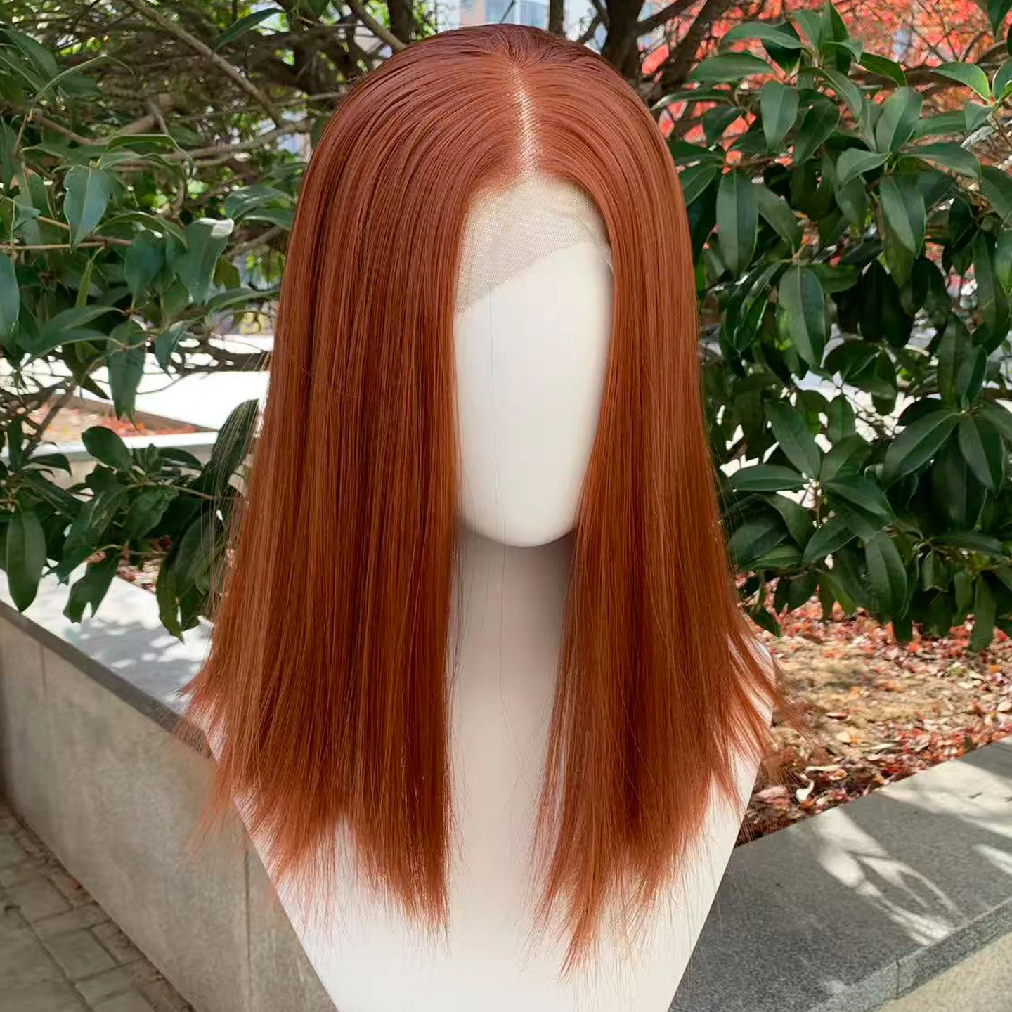 13X4 Lace-Front-Perücken, Ingwer-Orange, gerade, synthetische Spitzenperücke mit natürlichem Haaransatz, hitzebeständige Faser, Cosplay-Perücken, 30,5 cm