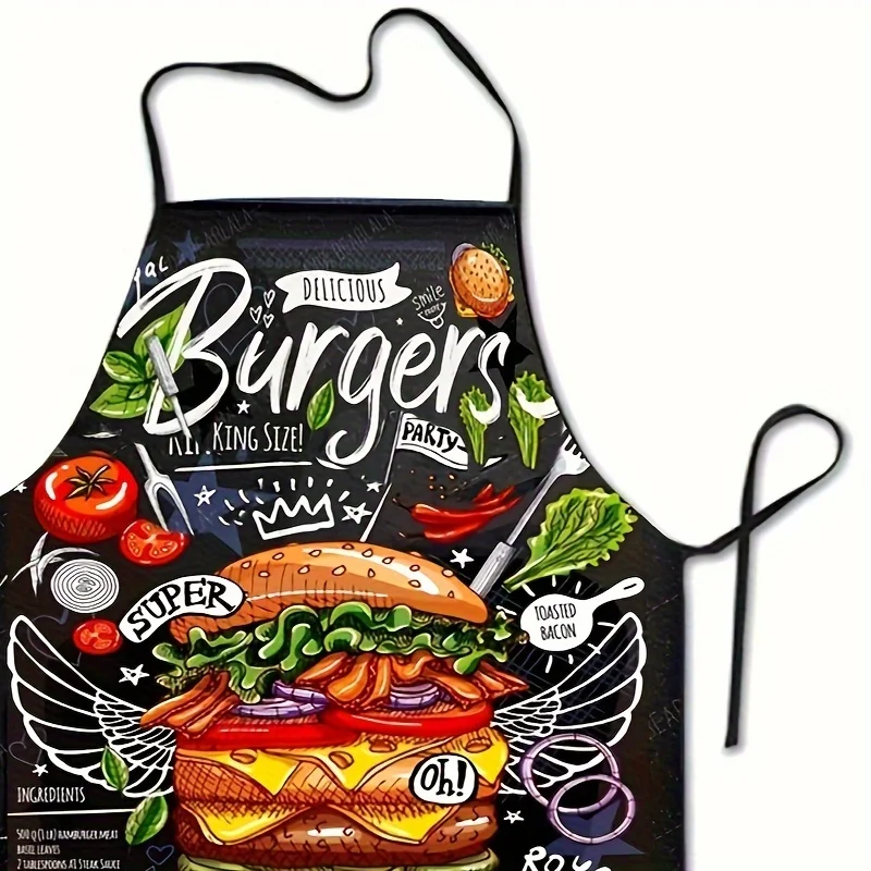 1pc, Super Hamburger Pattern Apron, Fashion Housework Kitchen Household Workwear, Kitchen Supplies, Kitchen Gadget