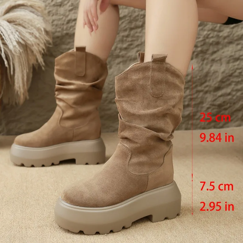 

Suede Chelsea Women Short Boots Winter Women Shoes Luxury Brand Casual Snow Ankle Women Boots Flats Platform Walking Botas Mujer