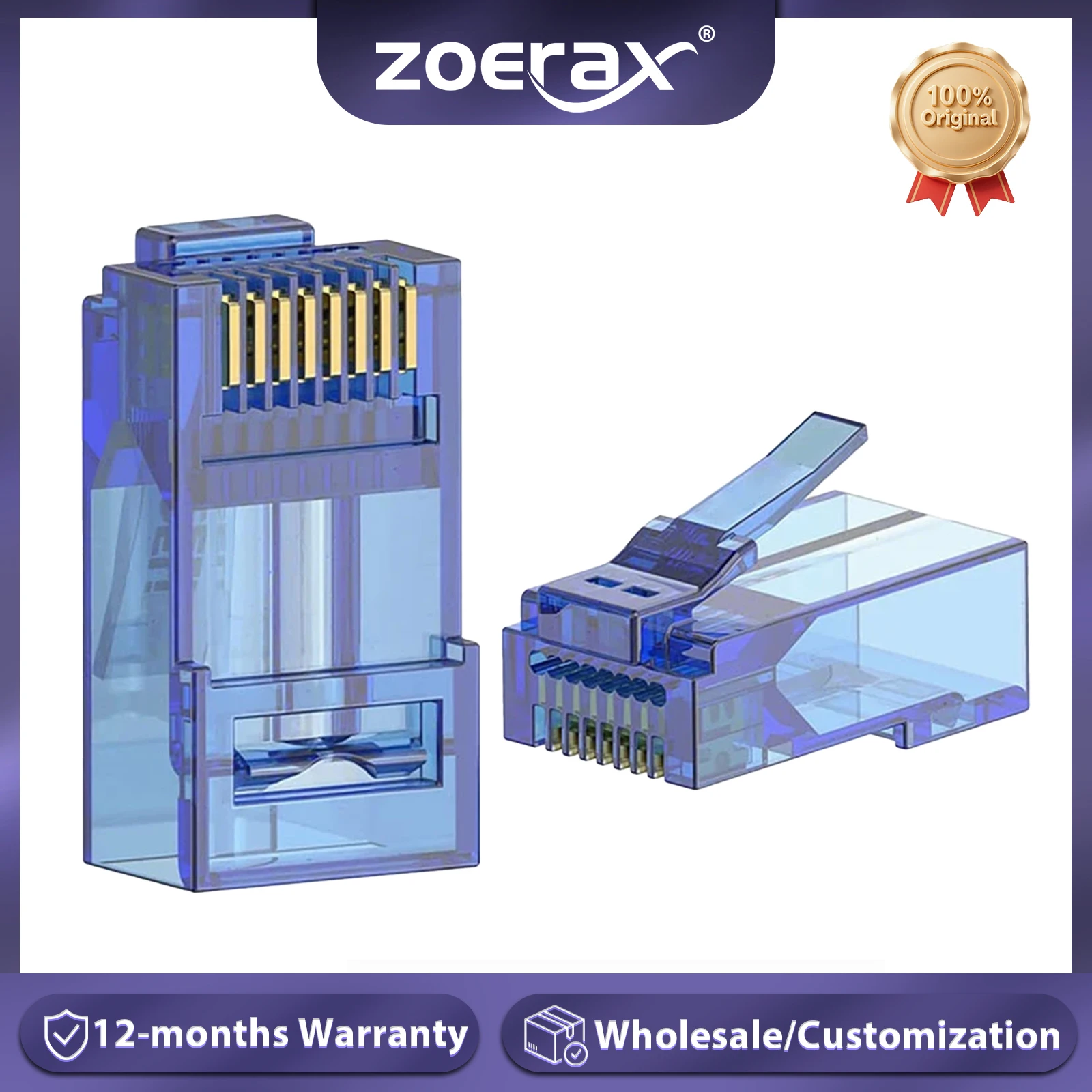 Złącza ZoeRax 100 szt. CAT6 RJ45 Przelotowe, Końcówki Cat6 8P8C Wtyk Modularny CAT6 CAT5E CAT5 Do Kabli Sieciowych UTP Solidnych lub Wąskowłóknowych