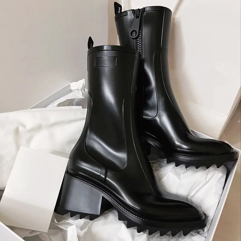 Betty Rain Ankle Boots Rubber Botas Botines Para Mujeres Feminina Shoes for women 2023 Chunky Heel Ladies Cowboy Sapato Feminino