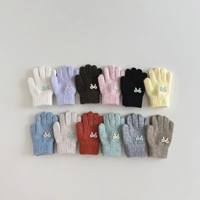 

2025 Koean Fashion Kids Winter Gloves Thermal Five-Finger Mittens Bow Soft Anti-Slip Playground Gloves Cute Children Accessories