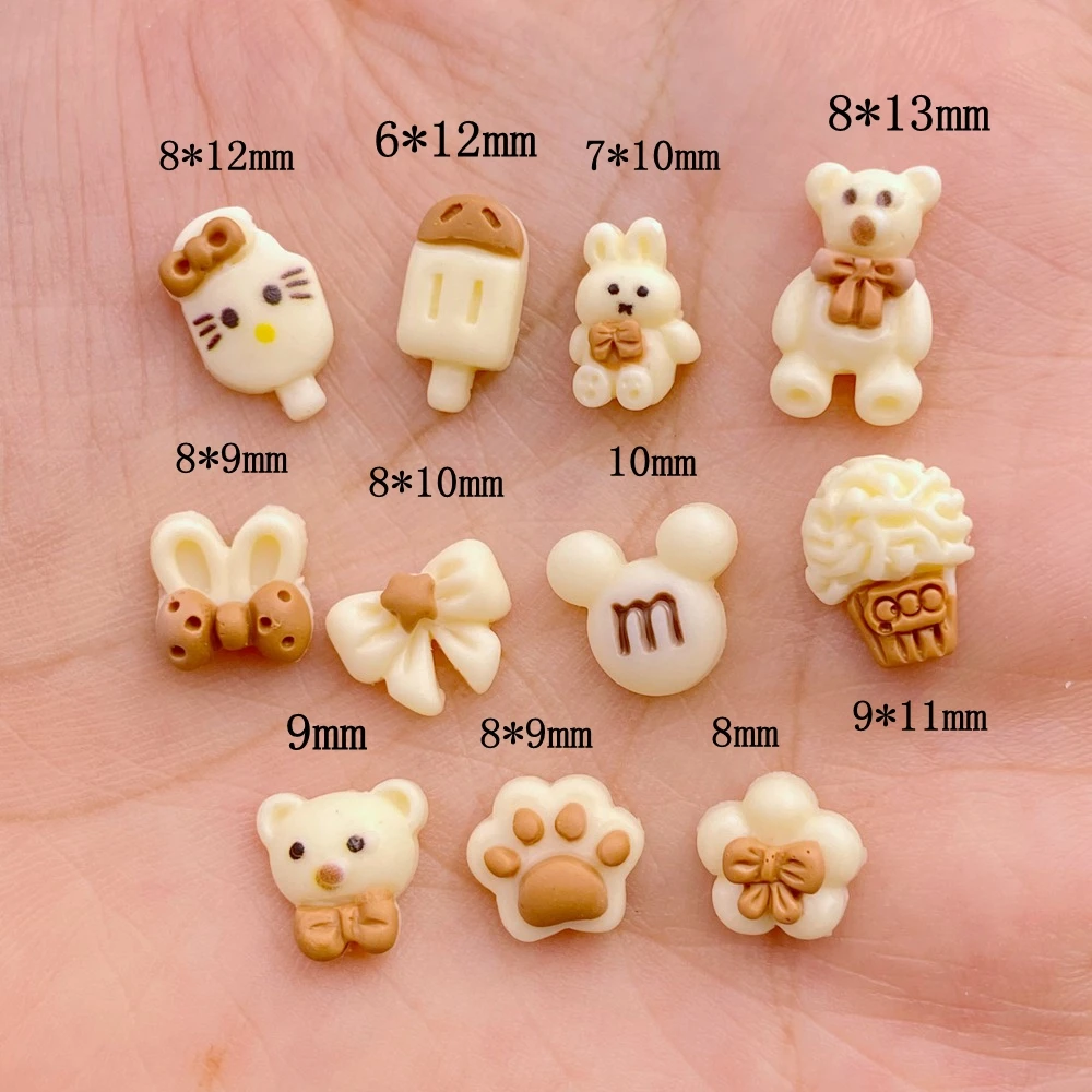 50 Stuks Mini Schattige Cartoon Ijslollys, Beer, Konijn Serie Nail Art Charme Platte Bodem 3d Nail Decoratie Diy Nail Accessoires