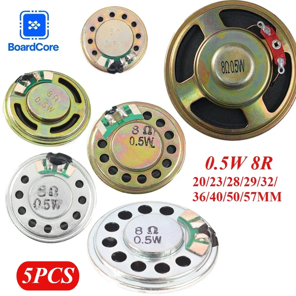 5PCS 0.5W 8 Ohm Speaker Diameter 20/23/28/29/32/36/40/50/57MM Loudspeaker Iron Shell Speaker Loud Speaker for Doorbell Intercom