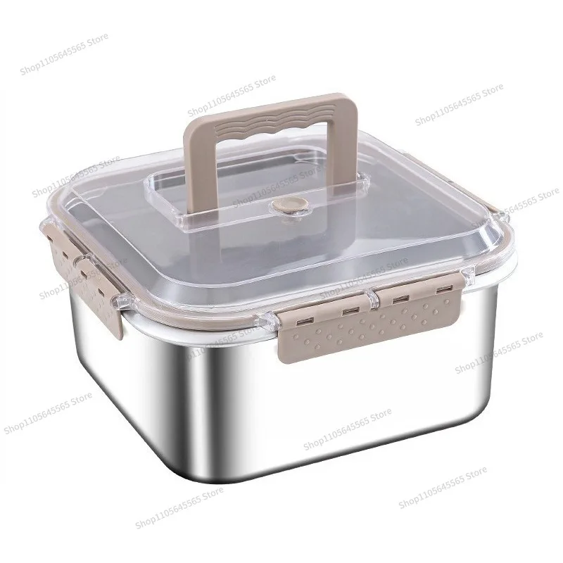 For Portable Stainless Steel Fresh-keeping Box with Sealed Lid, Outdoor Camping Bento Box