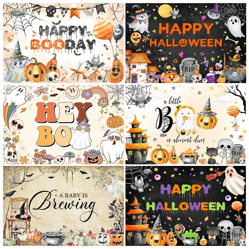Mocsicka Halloween Photo Backdrop For Baby Shower Birthday Party Photography Pumpkin Lights Spooky Decorations Props