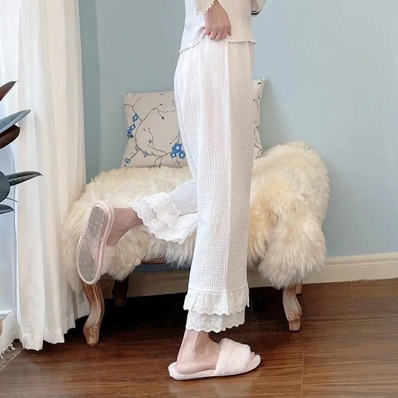 

Summer Girl Pajamas Pants Home Lightweight Printed Sleepwear Casual Wide Leg Pants Room Wear Slipper Basic Women Women's Pajama