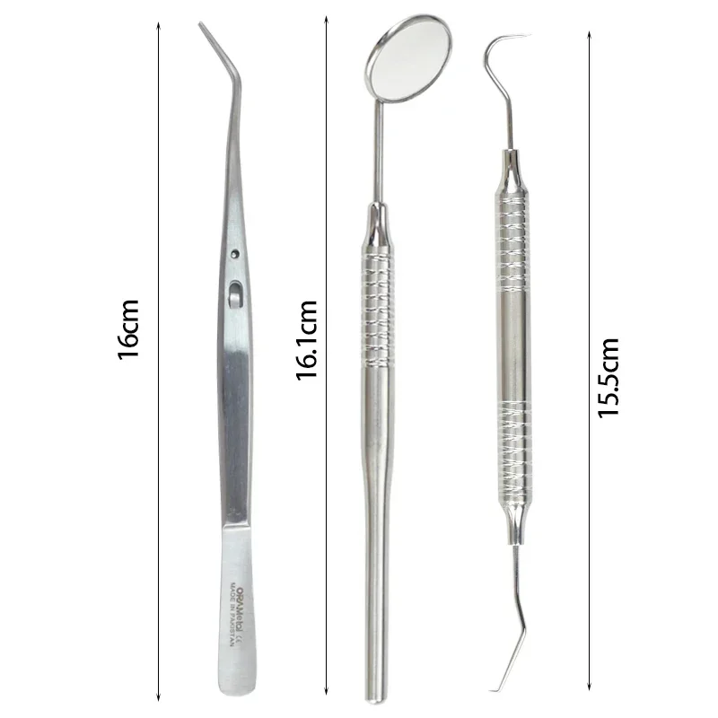 

3Pcs Dental Mirror Cleaning Kit Mouth Mirror Probe Hook Pick Tweezer Stainless Steel Dentist Teeth Plaque Cleaning Tools