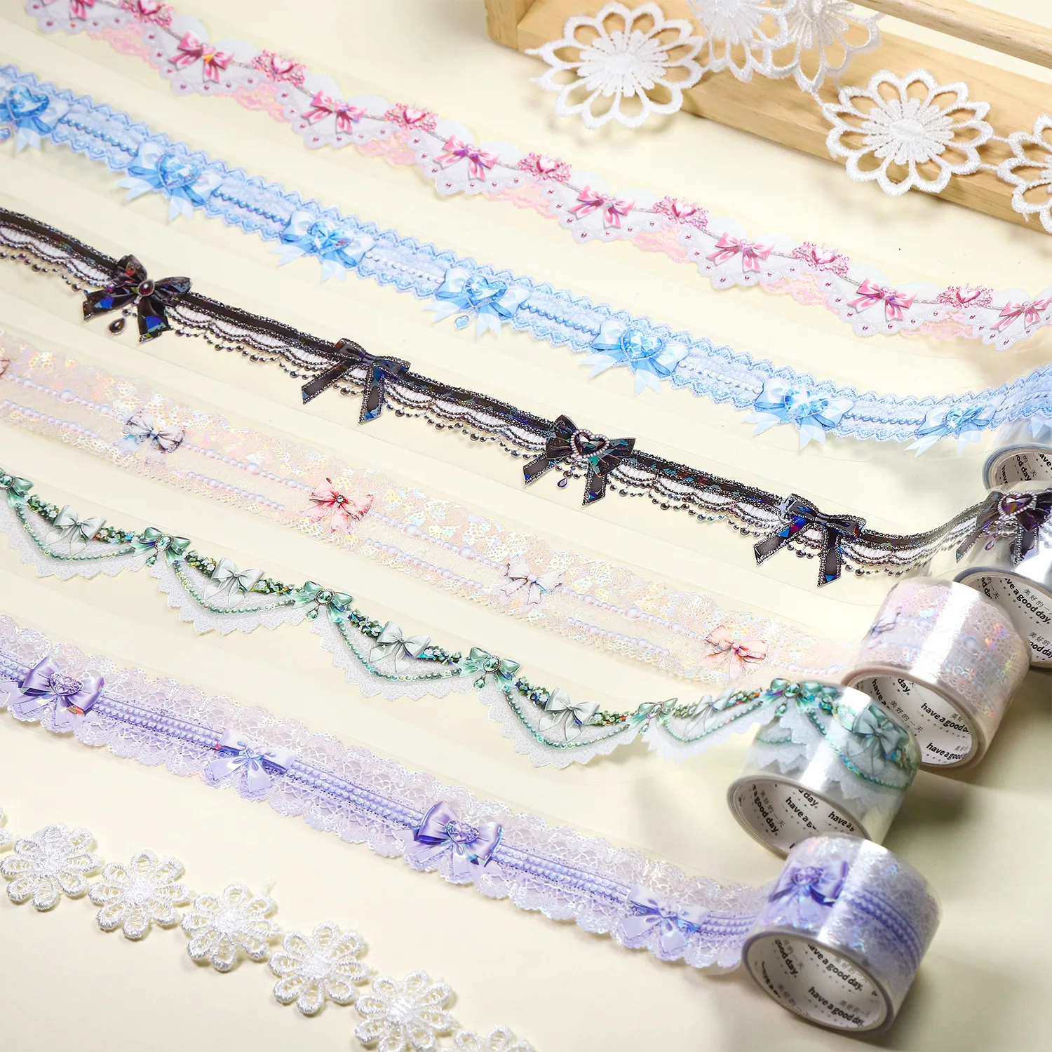 1pcs/1lot Decorative Adhesive Tapes Lace Bead Curtain Dream Junk Journal DIY Paper Japanese Masking Scrapbooking Stickers