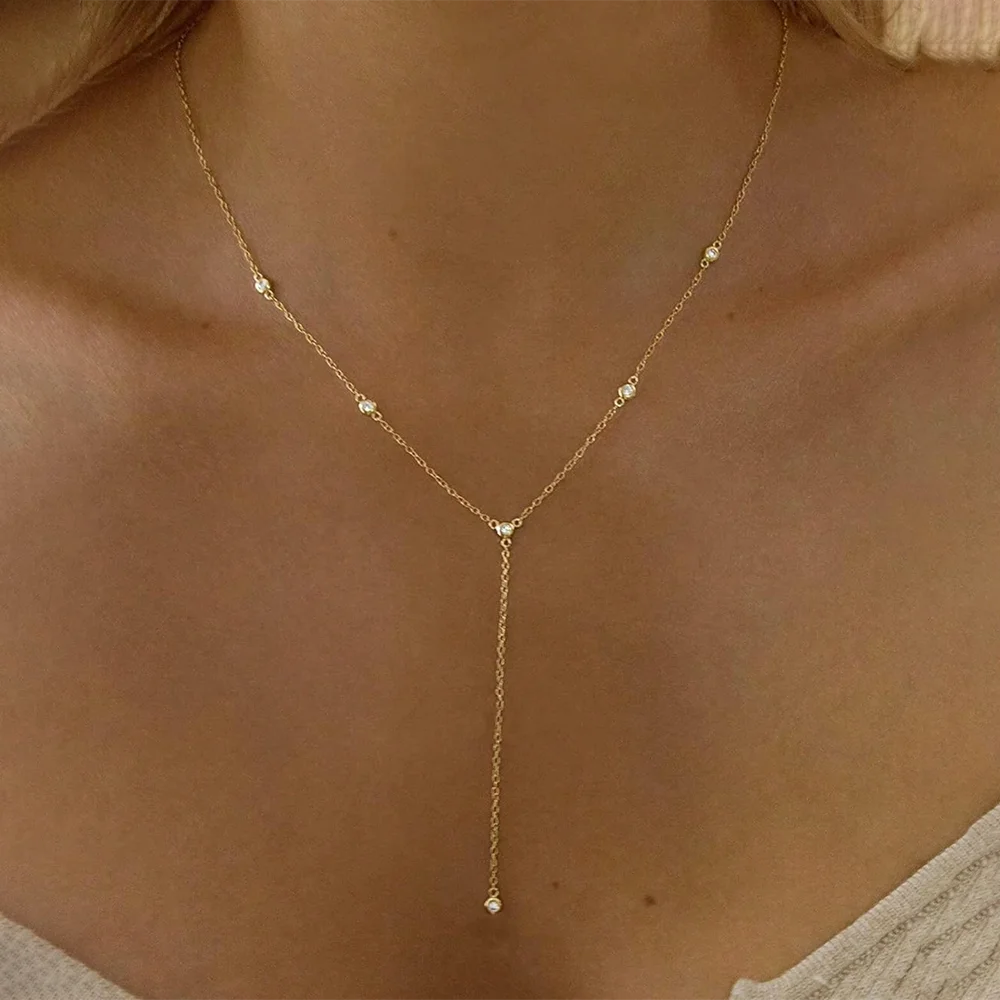 DGIDDK Fashion Layered Long Stainless Steel Necklace Geometric Beads Tassel Simple Necklace Jewelry Gift For Women Jewelry
