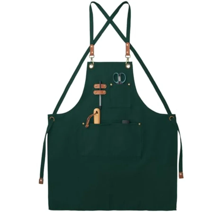 

Canvas Aprons, Kitchen Chef Aprons, Work Aprons for Men Women, Adjustable Strap Aprons with 3 Pockets