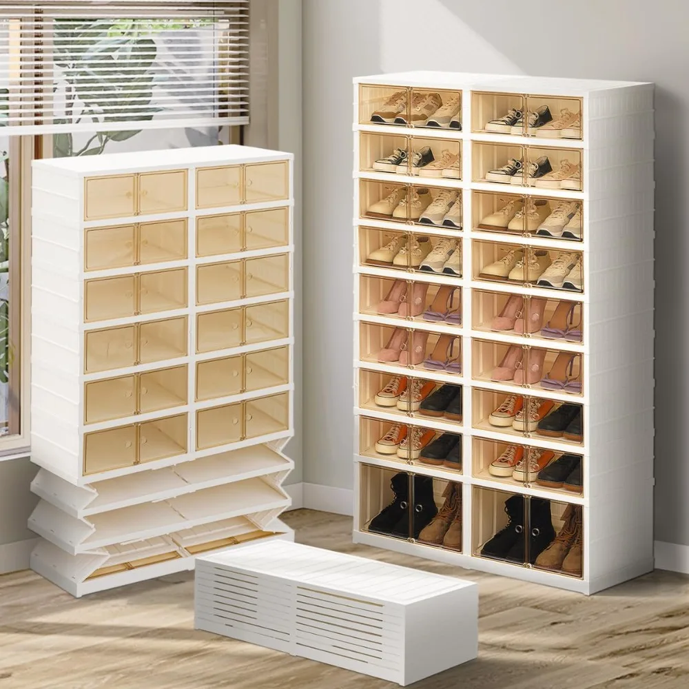 9 Tier Foldable Shoe Rack Organizer for Closet 36 Pairs,Collapsible Shoes Storage Box with Large Storage Containers