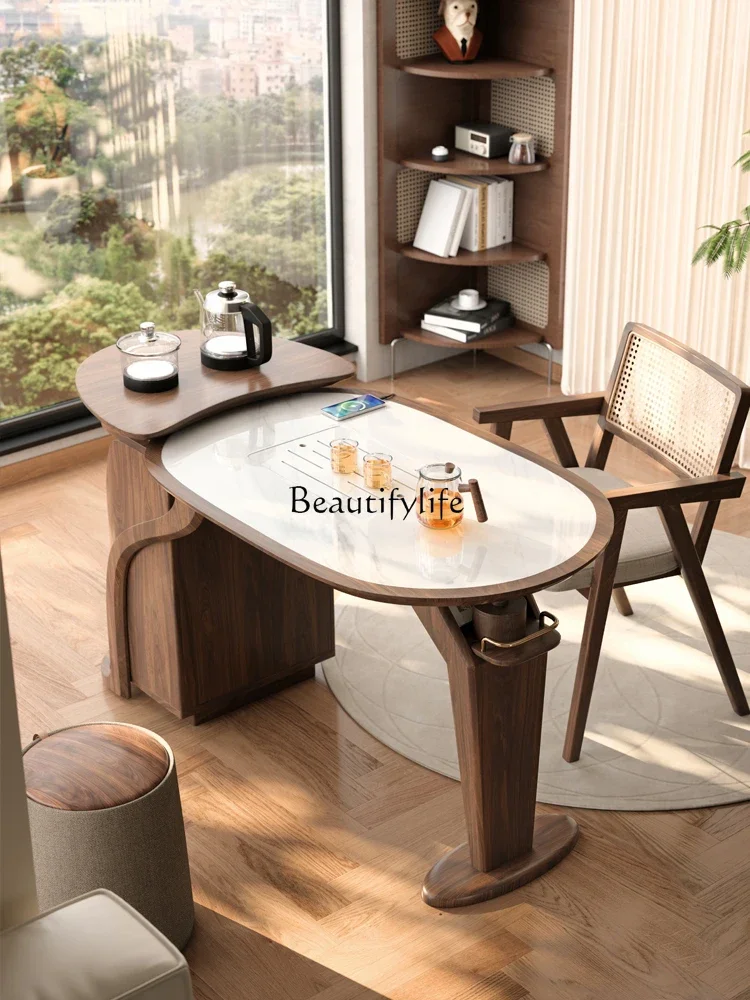 

ls 51 Solid wood balcony tea table household new Chinese small apartment modern simple rock slab tea table