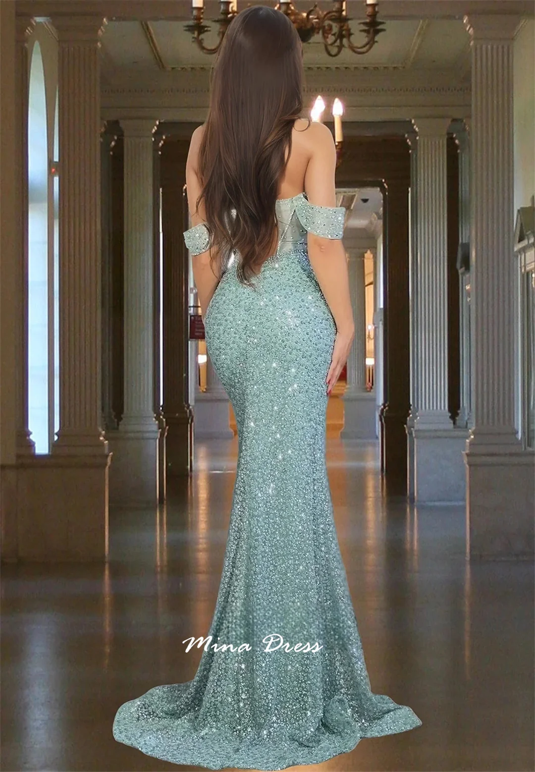 مينا الترتر المخصص. فساتين حورية البحر الأنيقة قبالة الكتفين فساتين نسائية أنيقة للمناسبات الخاصة فستان حفلة موسيقية فاخر