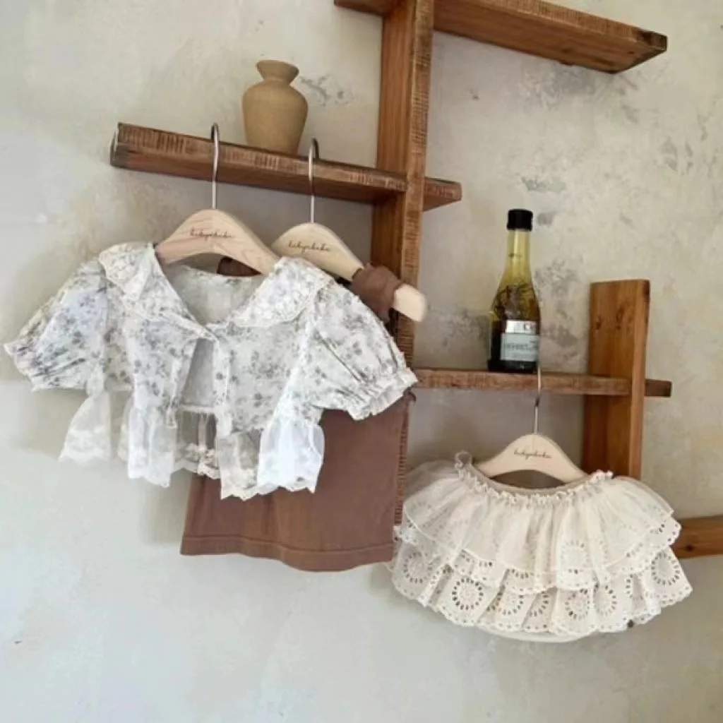 2024 Summer New Baby Girl Thin Cotton Edge Floral Solid Colour T-Shirt Vest Sleeveless Casual T 2 4 8 2