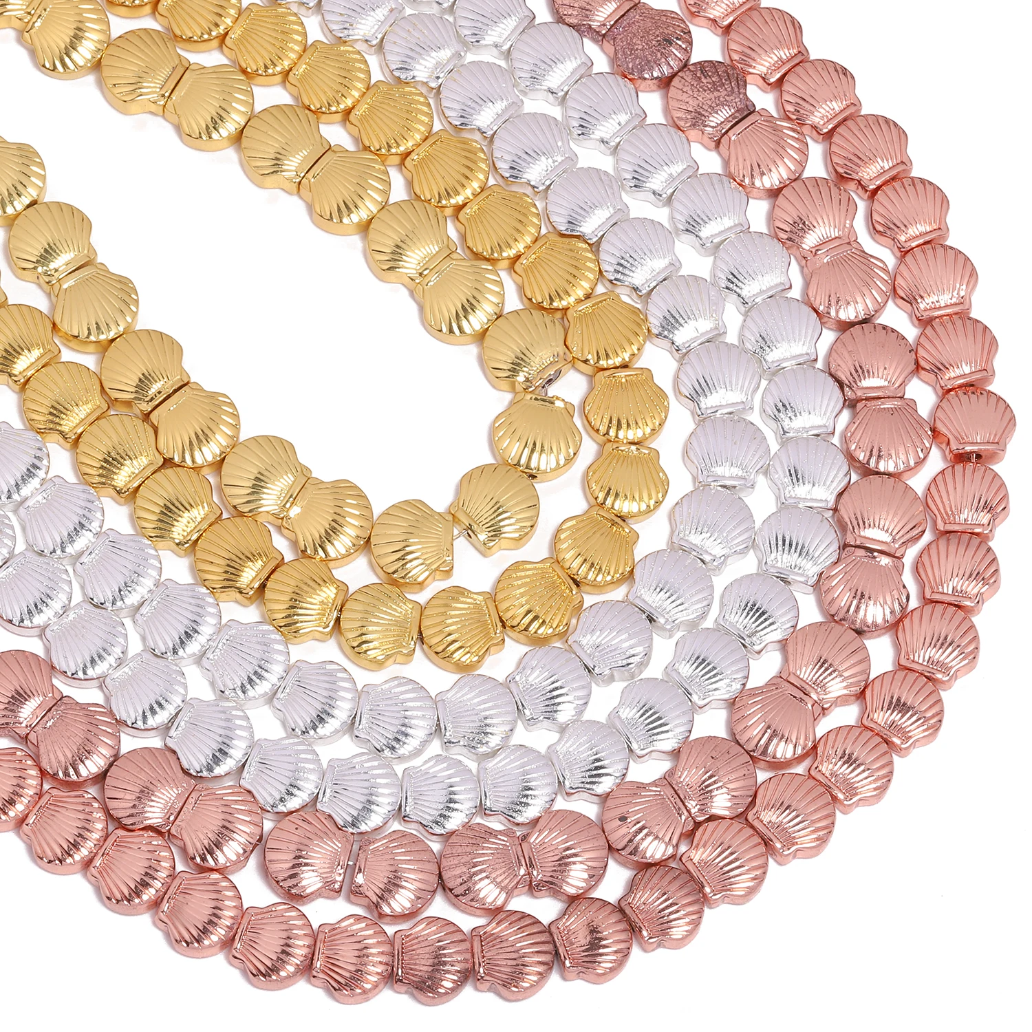 8x8.5mm Natural Hematite Stone Beads Gold Color Silver Color Shell Shape Beads for Jewelry Making Diy Bracelet Accessories
