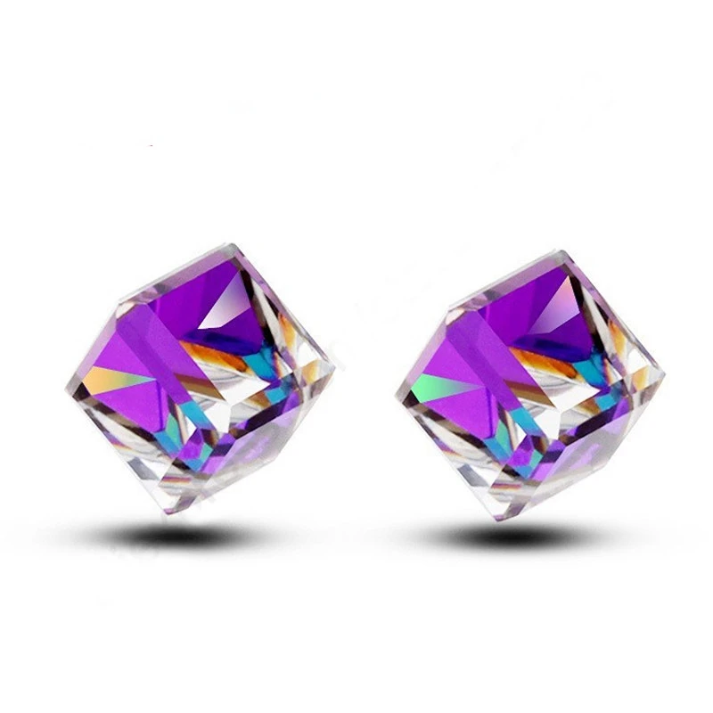 S925 silver pin Stud earrings for women girls 8 colors options austrian cz crystal square ear design jewelry