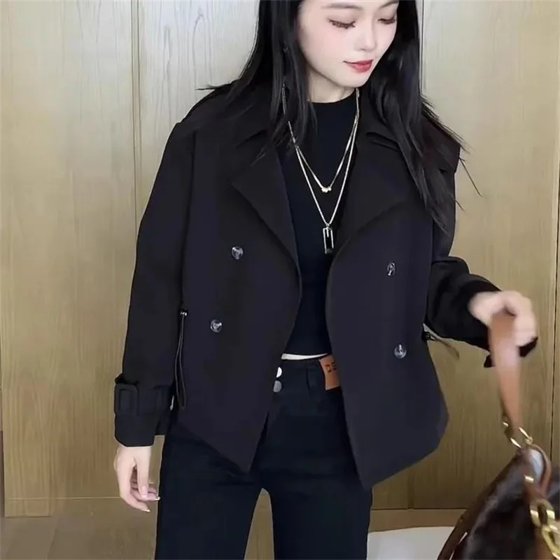 

Retro Windbreaker Jacket Women's 2025 New Spring Autumn Female Trench Coat Short British Outerwear Western-Style Overcoat Tops