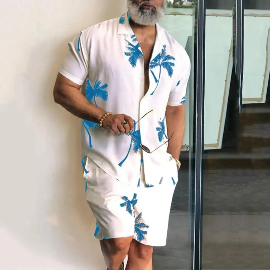 Men Shirt Sets 3D Print Coconut Tree Short Sleeve Casual Shirt oversized Beach Shorts Summer Streetwear Hawaiian Suits Clothes