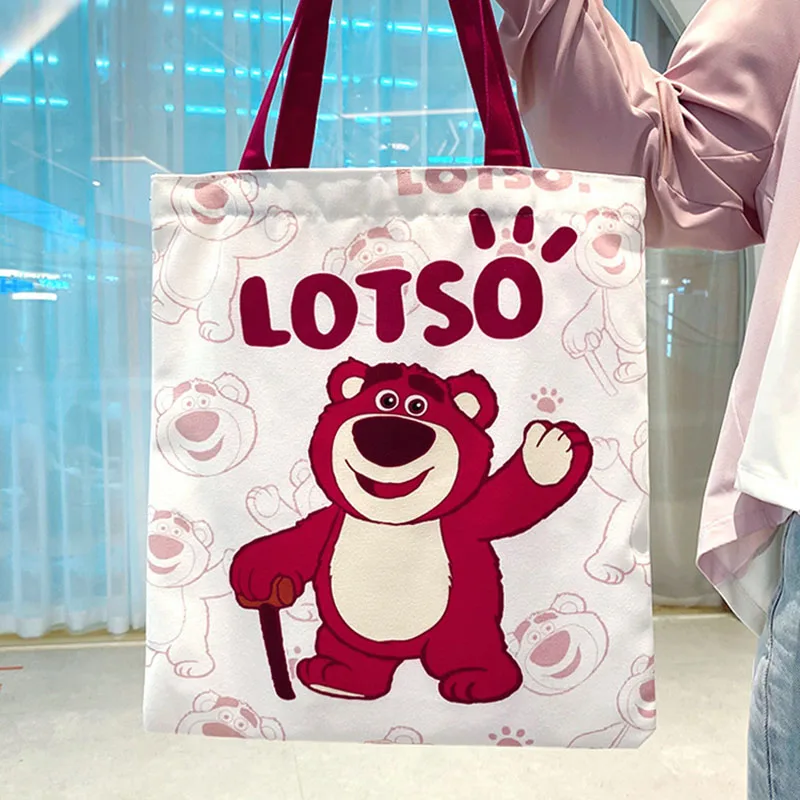 Disney lotso cartoon carrying canvas bag Cute strawberry bear emoji bill shoulder bag,