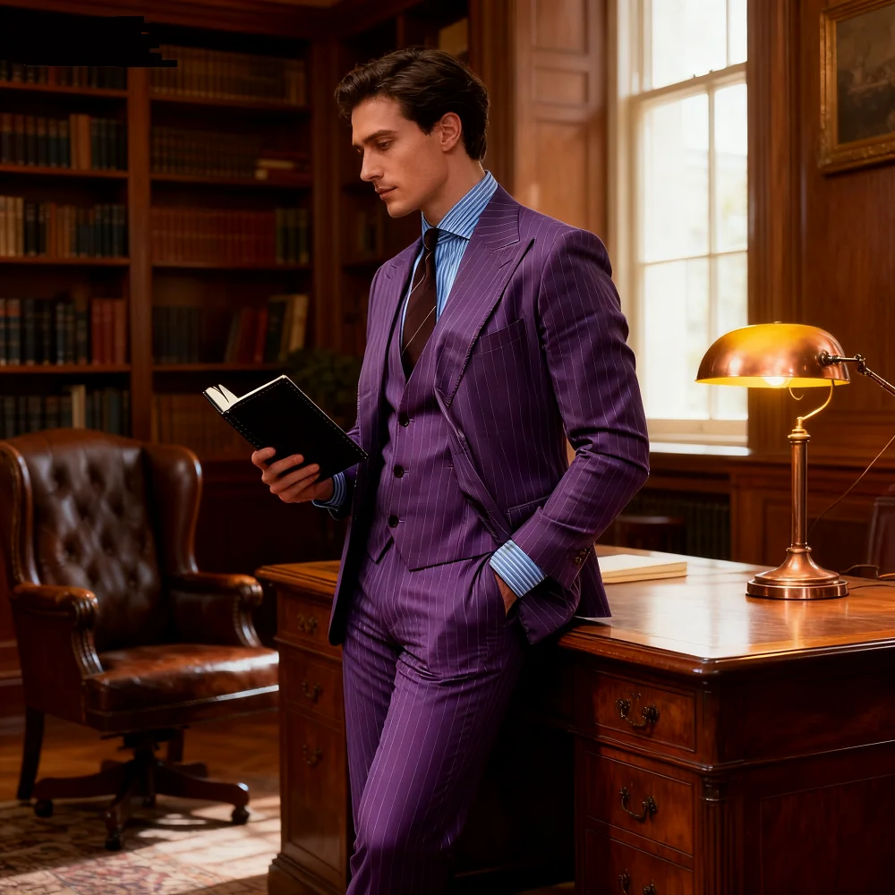 

Высококачественная трехсекционная полосатая свадебная куртка Terno Art, однобортные брюки, жилет, мужской костюм Terno