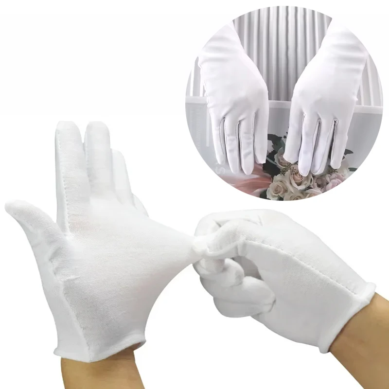 New Solid Color Men's and Women's Etiquette White Cotton Gloves Waiter Driver Jewelry Worker Finger Gloves Sweating Gloves good image 5